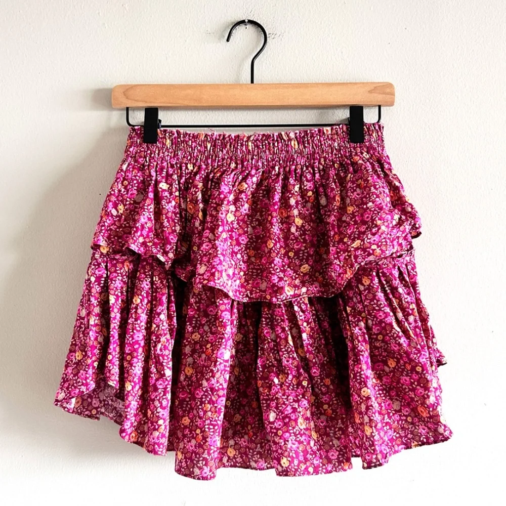LoveShackFancy Ruffle Mini Skirt | Cherry Wine | Size Small